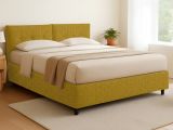 Letto Matrimoniale Giallo Ocra Sfoderabile Contenitore, Dimensione Materasso 160x190 cm - Levice