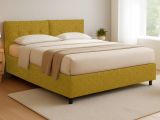 Letto Matrimoniale Giallo Ocra Sfoderabile Contenitore, Dimensione Materasso 160x200 cm - Rozzone