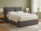 Letto Matrimoniale Grigio Antracite Sfoderabile Contenitore, Dimensione Materasso 160x190 cm Made in Italy - Calcio
