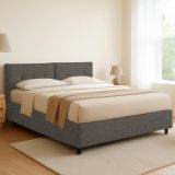 Letto Matrimoniale Grigio Antracite Sfoderabile Contenitore, Dimensione Materasso 160x190 cm Made in Italy - Levice