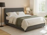 Letto Matrimoniale Grigio Antracite Sfoderabile Contenitore, Dimensione Materasso 160x190 cm Made in Italy - Soliera