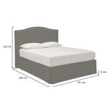 Letto Matrimoniale Grigio Cenere Sfoderabile Contenitore, Dimensione Materasso 160x190 cm - Turania