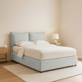 Letto Matrimoniale Grigio Chiaro Sfoderabile Contenitore, Dimensione Materasso 160x190 cm - Calcio