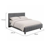 Letto Matrimoniale Grigio Dimensione Materasso 160x200 cm Testiera e Giroletto Imbottiti, Imbottito - Exmouth