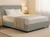 Letto Matrimoniale Grigio Sabbia Sfoderabile Contenitore, Dimensione Materasso 160x190 cm Made in Italy - Fasanella