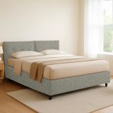 Letto Matrimoniale Grigio Sabbia Sfoderabile Contenitore, Dimensione Materasso 160x200 cm Made in Italy - Rozzone