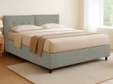 Letto Matrimoniale Grigio Sabbia Sfoderabile Contenitore, Dimensione Materasso 160x200 cm Made in Italy - Rozzone