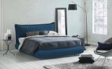 Letto matrimoniale Ilenia, Letto contenitore con rivestimento e testata in tessuto, 100% Made in Italy, Apertura frontale, adatto per materasso 160x190 cm, Blu