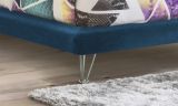 Letto matrimoniale Isabella, Letto fisso in tessuto con piedini, 100% Made in Italy, adatto per materasso Cm 160x190, Blu