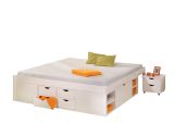 Letto matrimoniale Konstanz, Sommier per camera da letto, Giroletto per stanza, Struttura porta materasso, 146x196 h48 cm, Bianco