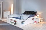 Letto matrimoniale Konstanz, Sommier per camera da letto, Giroletto per stanza, Struttura porta materasso, 146x196 h48 cm, Bianco