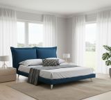 Letto matrimoniale Ludovica, Letto fisso in tessuto con piedini, 100% Made in Italy, adatto per materasso 160x190 cm, Blu