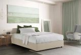 Letto matrimoniale Maria, Letto contenitore con rivestimento in tessuto, 100% Made in Italy, Apertura frontale, adatto per materasso Cm 160x200, Beige