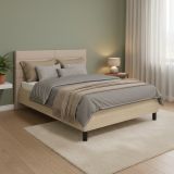 Letto Matrimoniale Marrone Rovere Bianco Crema Testiera Imbottita Imbottito, Dimensione Materasso 160x200 cm - Ausonio