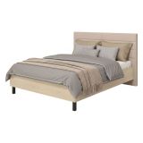 Letto Matrimoniale Marrone Rovere Bianco Crema Testiera Imbottita Imbottito, Dimensione Materasso 160x200 cm - Ausonio