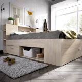 Letto Matrimoniale Marrone Rovere Contenitore Dimensione Materasso 160x200 cm, Peso Supportato 150 kg - Murlo