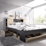 Letto Matrimoniale Marrone Rovere Nero Antracite Contenitore Dimensione Materasso 160x200 cm, 2 - Murlo