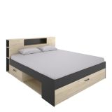Letto Matrimoniale Marrone Rovere Nero Antracite Contenitore Dimensione Materasso 160x200 cm, 2 - Murlo