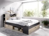 Letto Matrimoniale Marrone Rovere Nero Antracite Contenitore Dimensione Materasso 160x200 cm, 2 - Murlo