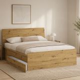 Letto Matrimoniale Marrone Rovere Nodi Dimensione Materasso 160x200 cm con Cassetto, Matrimoniale - Lidati