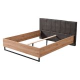 Letto Matrimoniale Marrone Rovere Nodi Nero Antracite Testiera Imbottita Imbottito, Dimensione Materasso 160x200 cm - Chiusa