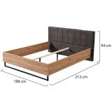 Letto Matrimoniale Marrone Rovere Nodi Nero Antracite Testiera Imbottita Imbottito, Dimensione Materasso 180x200 cm - Busnago