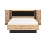 Letto Matrimoniale Marrone Rovere Nodi Nero Dimensione Materasso 160x200 cm Imbottito, Testiera Imbottita, 2 Comodini Inclusi - Casotto
