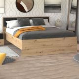 Letto Matrimoniale Marrone Rovere Nodi Nero Dimensione Materasso 160x200 cm Imbottito, Testiera Imbottita - Grosso