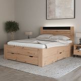 Letto Matrimoniale Marrone Rovere Nodi Nero Dimensione Materasso 160x200 cm Testata Dettaglio Rigato, Peso Supportato 200 kg - Kabale