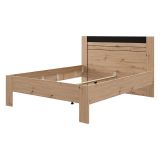 Letto Matrimoniale Marrone Rovere Nodi Nero Dimensione Materasso 160x200 cm Testata Dettaglio Rigato, Peso Supportato 200 kg - Kabale