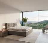Letto matrimoniale Petra, Letto contenitore con rivestimento in tessuto, 100% Made in Italy, Apertura frontale, con materasso Cm 160x200 incluso, Grigio