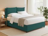 Letto Matrimoniale Verde Petrolio Sfoderabile Contenitore, Dimensione Materasso 160x190 cm - Riesi