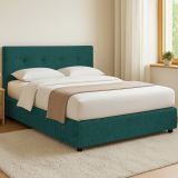 Letto Matrimoniale Verde Petrolio Sfoderabile Contenitore, Dimensione Materasso 160x200 cm - Melilli