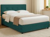 Letto Matrimoniale Verde Petrolio Sfoderabile Contenitore, Dimensione Materasso 160x200 cm - Melilli