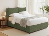 Letto Matrimoniale Verde Sfoderabile Contenitore, Dimensione Materasso 160x190 cm - Riesi