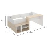 Letto per bambini Cervino, Lettino singolo per cameretta, Set con scrivania e scaffali, 195x134h73 cm, Bianco e Rovere