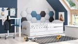 Letto per bambini Crising, 77x144 h56 cm, Bianco con Escavatore