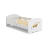Letto per bambini Debby, 77x144 h56 cm, Bianco con Escavatore