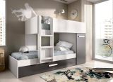 Letto per bambini Eiger, Cameretta completa con armadio e cassetto, Composizione letto a castello con due lettini singoli, 244x112h150 cm, Bianco e Antracite
