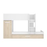 Letto per bambini Eiger, Cameretta completa con armadio e cassetto, Composizione letto a castello con due lettini singoli, 244x112h150 cm, Rovere e Bianco
