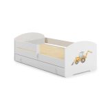 Letto per bambini Gorio, 85x164 h63 cm, Bianco con Escavatore