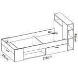 Letto per bambini moderno bianco e rovere 99x218cm adatto per materasso 90x190 cm - Adrielle