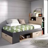 Letto per bambini scaffali e cassetti 218x99cm rovere e antracite - Adrielle