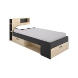 Letto per bambini scaffali e cassetti 218x99cm rovere e antracite - Adrielle