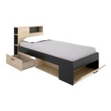 Letto per bambini scaffali e cassetti 218x99cm rovere e antracite - Adrielle