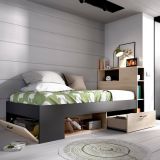 Letto per bambini scaffali e cassetti 218x99cm rovere e antracite - Adrielle