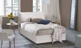 Letto piazza e mezza Angela, Letto contenitore con rivestimento in ecopelle, 100% Made in Italy, Apertura frontale, adatto per materasso Cm 120x190, Bianco
