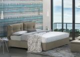 Letto piazza e mezza Angelica, Letto contenitore con rivestimento in tessuto, 100% Made in Italy, Apertura frontale, con materasso Cm 120x190 incluso, Tortora
