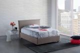 Letto piazza e mezza Ashasa, Letto contenitore con rivestimento in tessuto, 100% Made in Italy, Apertura frontale, adatto per materasso Cm 120x190, Tortora