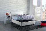Letto piazza e mezza Asmara, Letto contenitore con rivestimento in tessuto, 100% Made in Italy, Apertura frontale, con materasso Cm 120x190 incluso, Bianco
